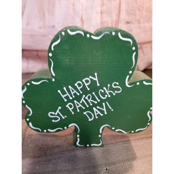 Wooden Happy St Patrick’s day clover decor spring - Picture 2 of 5
